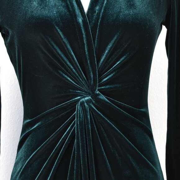 Calvin Klein Velvet Faux Wrap Green Dress - 2 - Picture 2 of 8